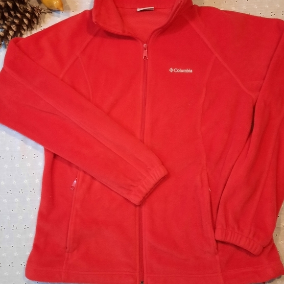 Columbia Fleece Zipper Jacket Red‎ Orange Size Large Unisex - Picture 1 of 10